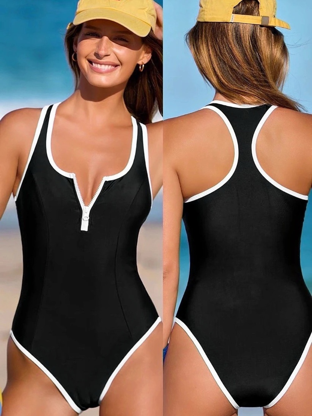 CUPSHE Victory Lap Black One Piece Swimsuit NWT - large